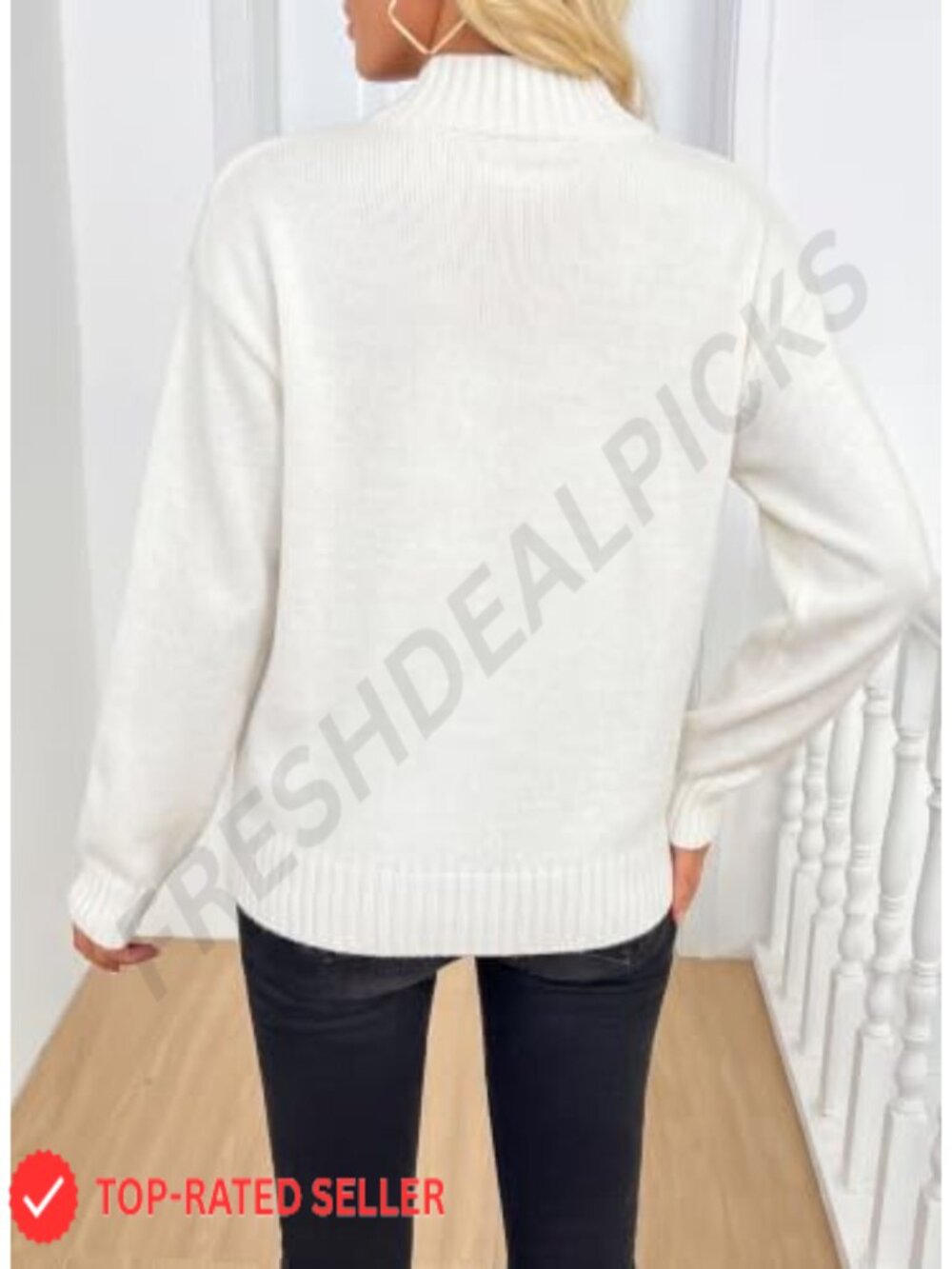 Womens Mock Neck Knit Sweater Long Sleeve Pullover Loose Fit - Picture 2 of 6
